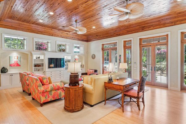 Home Office, Interior, Living room, Recessed Lighting, Wooden Ceilings, Wood Texture Flooring