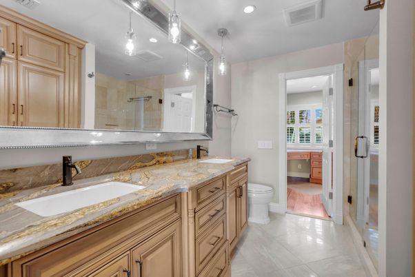 Bathroom, Dual Sink Vanities, Glass Shower, Interior, Recessed Lighting