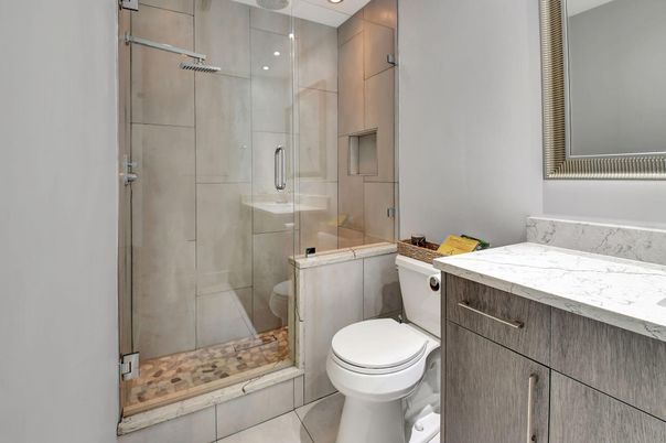 Bathroom, Glass Shower, Interior, Recessed Lighting