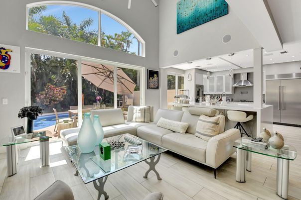 Interior, Kitchen, Living room, Pendant Lights, Recessed Lighting, Stainless Steel Appliances, Wood Texture Flooring