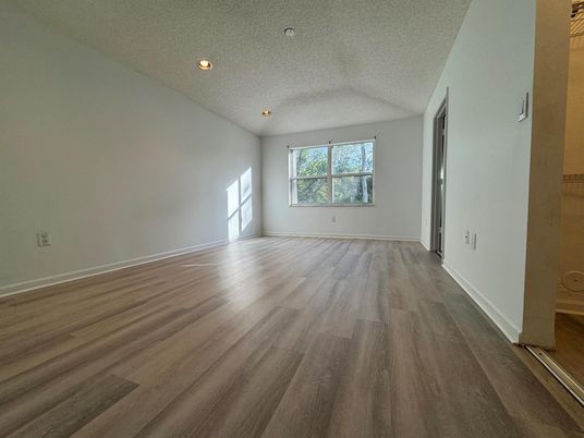 Empty room, Interior, Recessed Lighting, Wood Texture Flooring