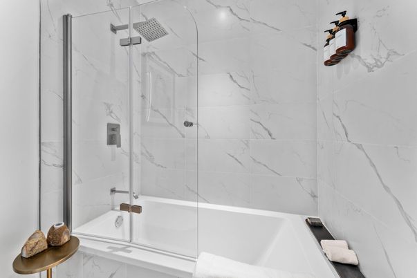 Bathroom, Glass Shower, Interior, Marble Walls