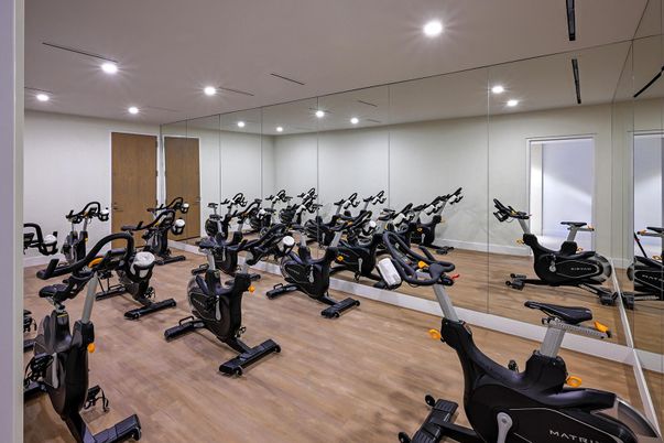 Fitness Equipment, Interior, Recessed Lighting, Wood Texture Flooring