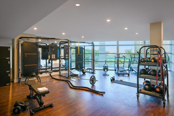 Fitness Equipment, Interior, Recessed Lighting, Wood Texture Flooring