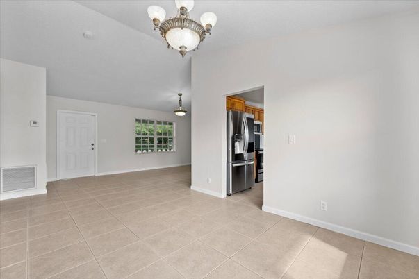 Chandelier, Empty room, Interior, Kitchen, Stainless Steel Appliances