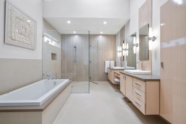 Bathroom, Dual Sink Vanities, Glass Shower, Interior, Recessed Lighting