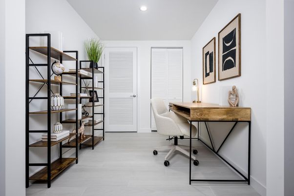 Home Office, Interior, Recessed Lighting, Wood Texture Flooring