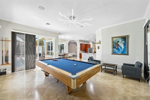Billiard Table, Game Room, Interior, Recessed Lighting
