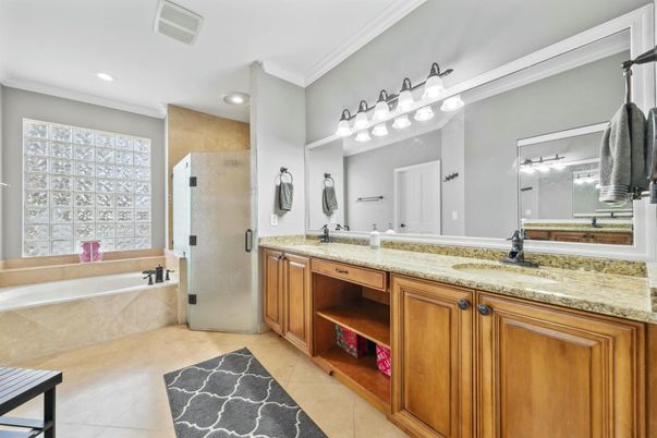 Bathroom, Dual Sink Vanities, Glass Shower, Interior, Recessed Lighting