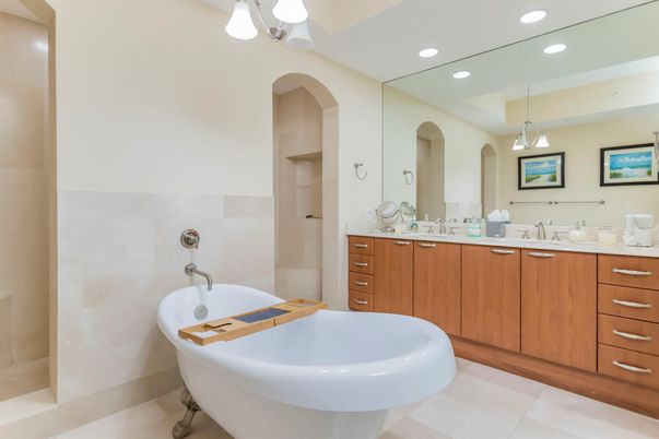 Bathroom, Dual Sink Vanities, Free Standing Baths, Interior, Pendant Lights, Recessed Lighting
