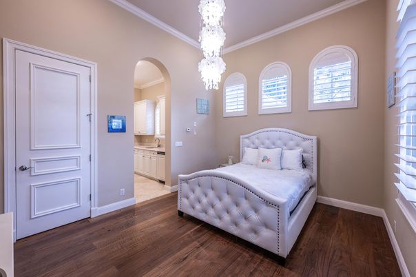 Bedroom, Chandelier, Interior, Wood Texture Flooring