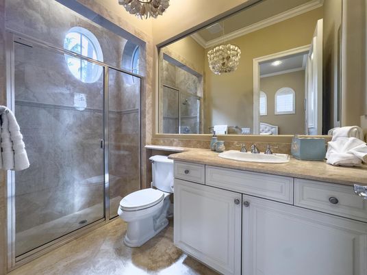 Bathroom, Glass Shower, Interior, Pendant Lights
