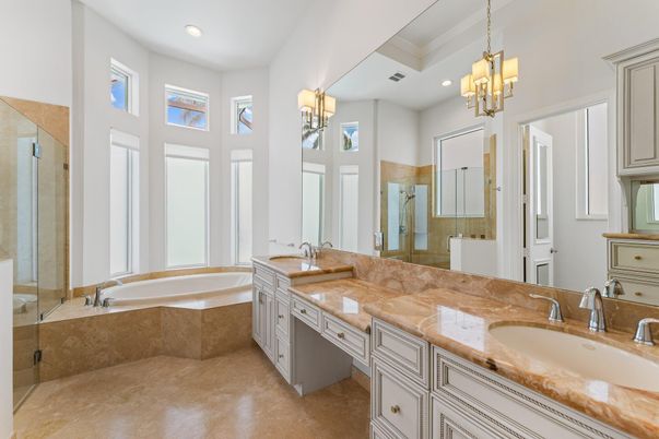 Bathroom, Dual Sink Vanities, Interior, Pendant Lights, Recessed Lighting