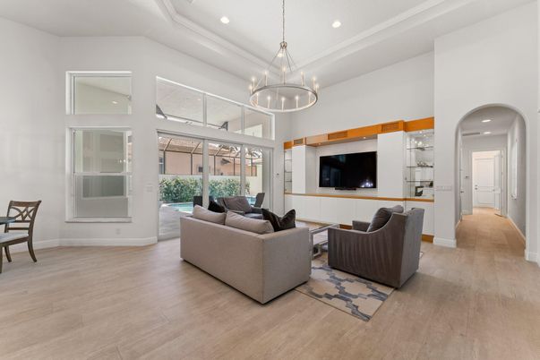Chandelier, Interior, Living room, Pendant Lights, Recessed Lighting, Wood Texture Flooring