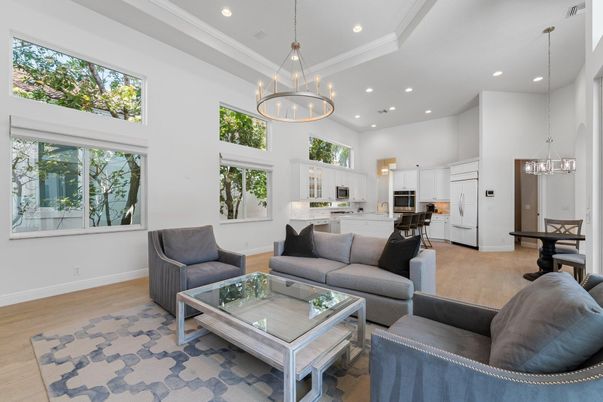 Interior, Kitchen, Living room, Pendant Lights, Recessed Lighting, Wood Texture Flooring