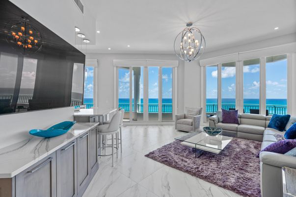 Dining room, Interior, Living room, Marble, Pendant Lights, Recessed Lighting, Water
