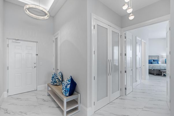 Bedroom, Interior, Marble, Pendant Lights
