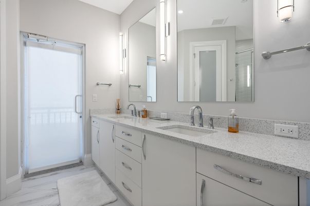 Bathroom, Dual Sink Vanities, Interior, Marble, Recessed Lighting