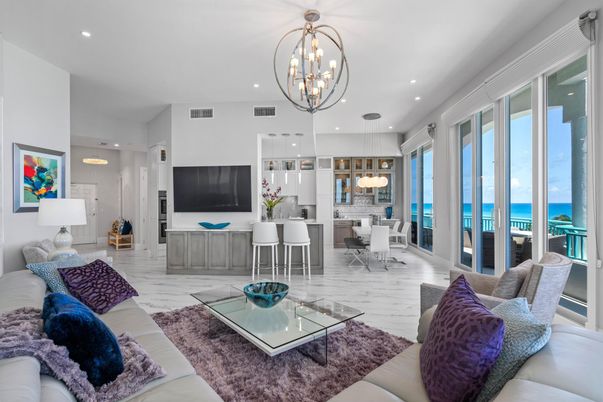 Chandelier, Dining room, Interior, Kitchen, Living room, Marble, Pendant Lights, Recessed Lighting, Water