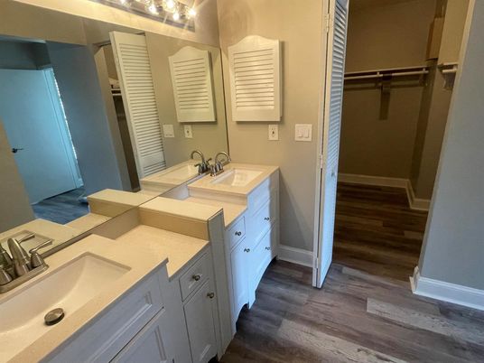 Bathroom, Dual Sink Vanities, Interior, Wood Texture Flooring