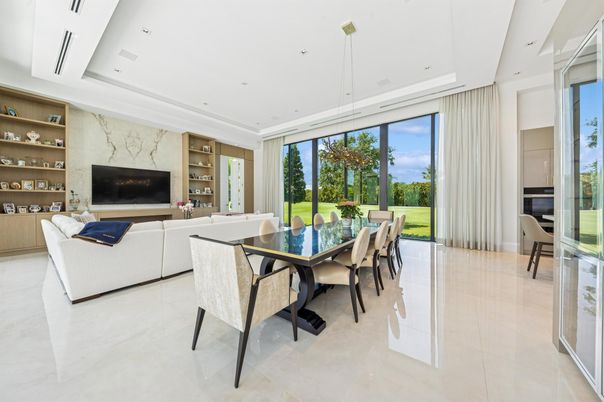 Dining room, Fireplace, Interior, Living room, Pendant Lights, Recessed Lighting