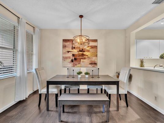 Dining room, Interior, Pendant Lights, Wood Texture Flooring