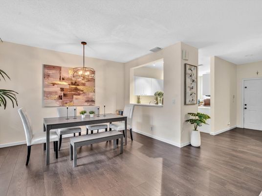 Dining room, Interior, Pendant Lights, Wood Texture Flooring