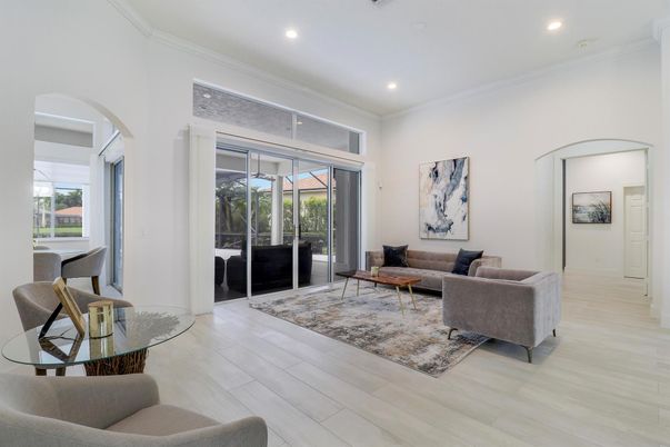 Interior, Living room, Recessed Lighting, Wood Texture Flooring