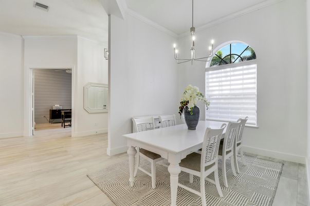 Chandelier, Dining room, Interior, Pendant Lights, Wood Texture Flooring