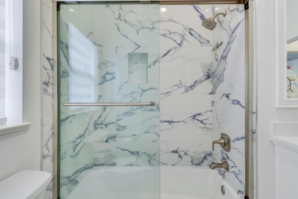 Bathroom, Glass Shower, Interior, Marble Walls