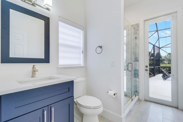 Bathroom, Glass Shower, Interior, Wood Texture Flooring