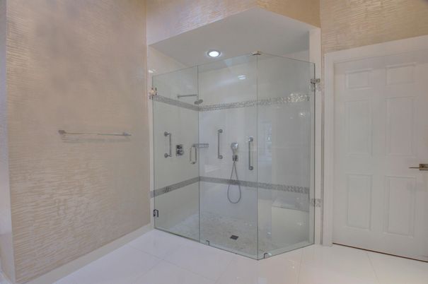Bathroom, Glass Shower, Interior, Recessed Lighting