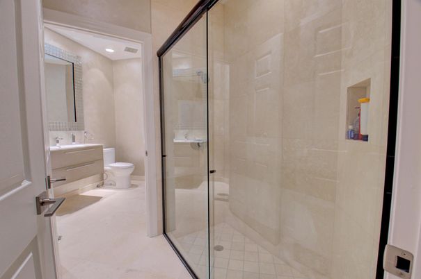 Bathroom, Glass Shower, Interior, Recessed Lighting