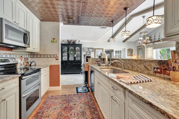 Interior, Kitchen, Pendant Lights, Wood Texture Flooring