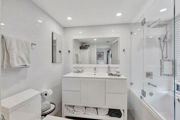 Bathroom, Glass Shower, Interior, Recessed Lighting