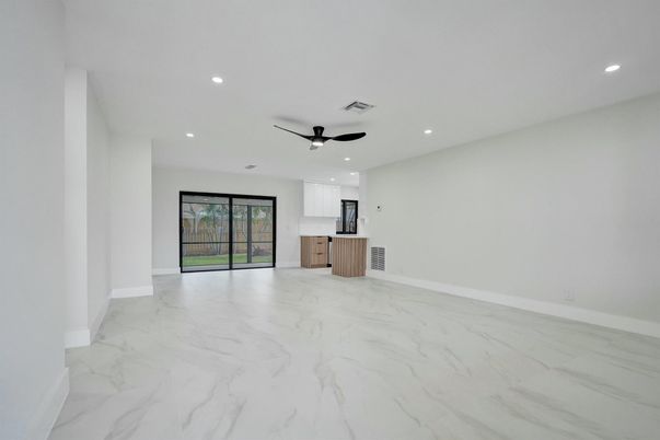 Empty room, Interior, Kitchen, Marble, Recessed Lighting