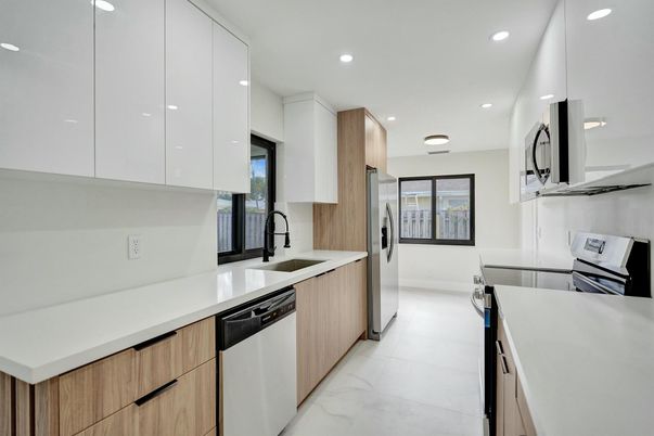 Interior, Kitchen, Marble, Recessed Lighting, Stainless Steel Appliances