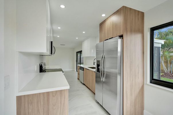 Interior, Kitchen, Marble, Recessed Lighting, Stainless Steel Appliances