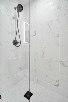 Bathroom, Glass Shower, Interior, Marble Walls
