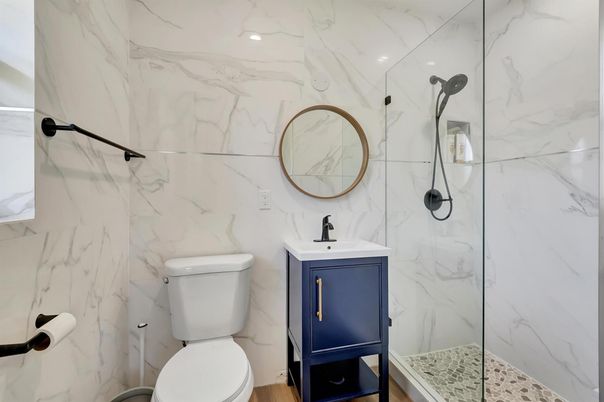 Bathroom, Glass Shower, Interior, Marble Walls