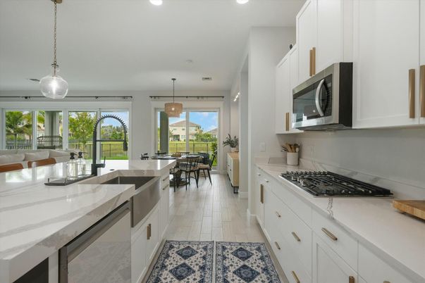 Dining room, Interior, Kitchen, Pendant Lights, Recessed Lighting, Wood Texture Flooring
