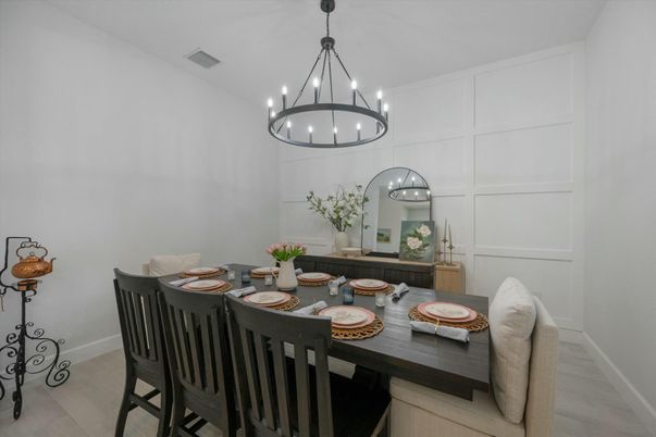 Chandelier, Dining room, Interior, Pendant Lights, Wood Texture Flooring