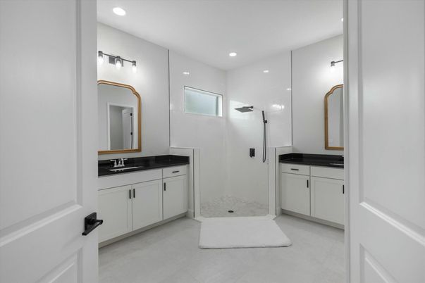 Bathroom, Dual Sink Vanities, Glass Shower, Interior, Recessed Lighting