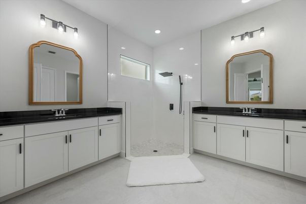 Bathroom, Dual Sink Vanities, Glass Shower, Interior, Recessed Lighting