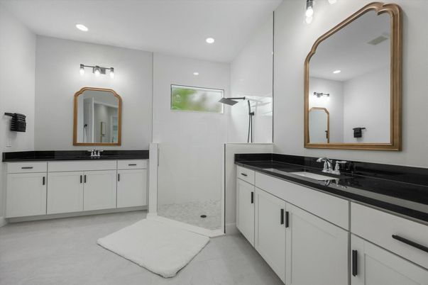 Bathroom, Dual Sink Vanities, Glass Shower, Interior, Recessed Lighting