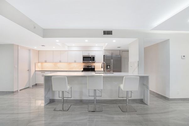 Interior, Kitchen, Marble, Recessed Lighting, Stainless Steel Appliances