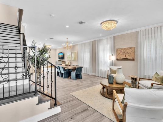 Chandelier, Dining room, Interior, Recessed Lighting, Wood Texture Flooring