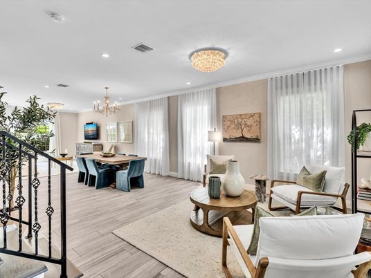 Chandelier, Dining room, Interior, Living room, Recessed Lighting, Wood Texture Flooring