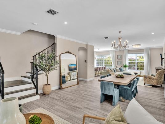 Chandelier, Dining room, Interior, Living room, Recessed Lighting, Wood Texture Flooring