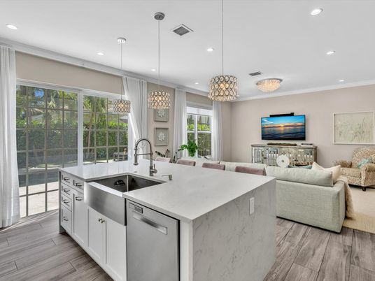 Interior, Kitchen, Living room, Pendant Lights, Recessed Lighting, Wood Texture Flooring